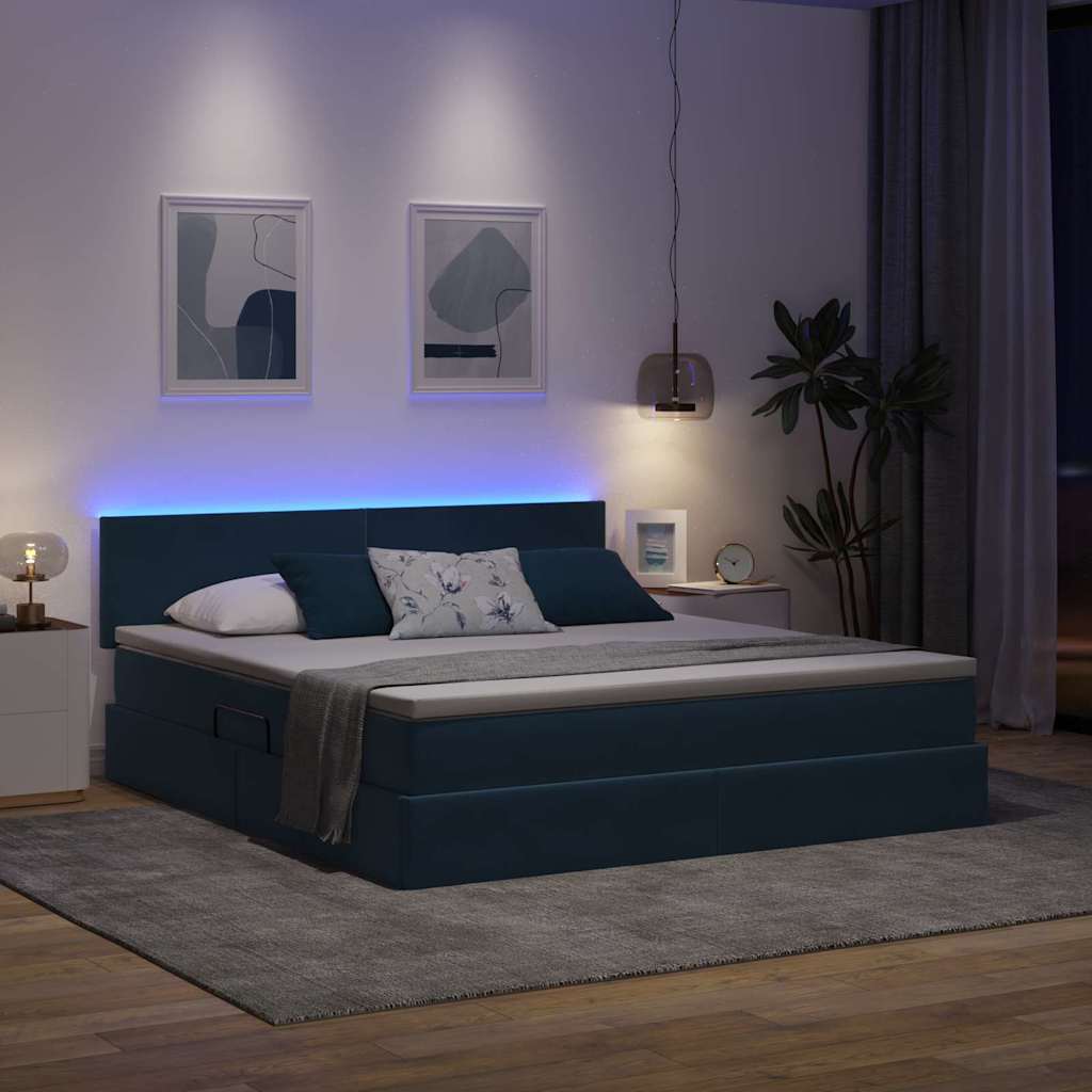 Letto con contenitore e LED Blu Scuro 180 x 200 cm Velluto