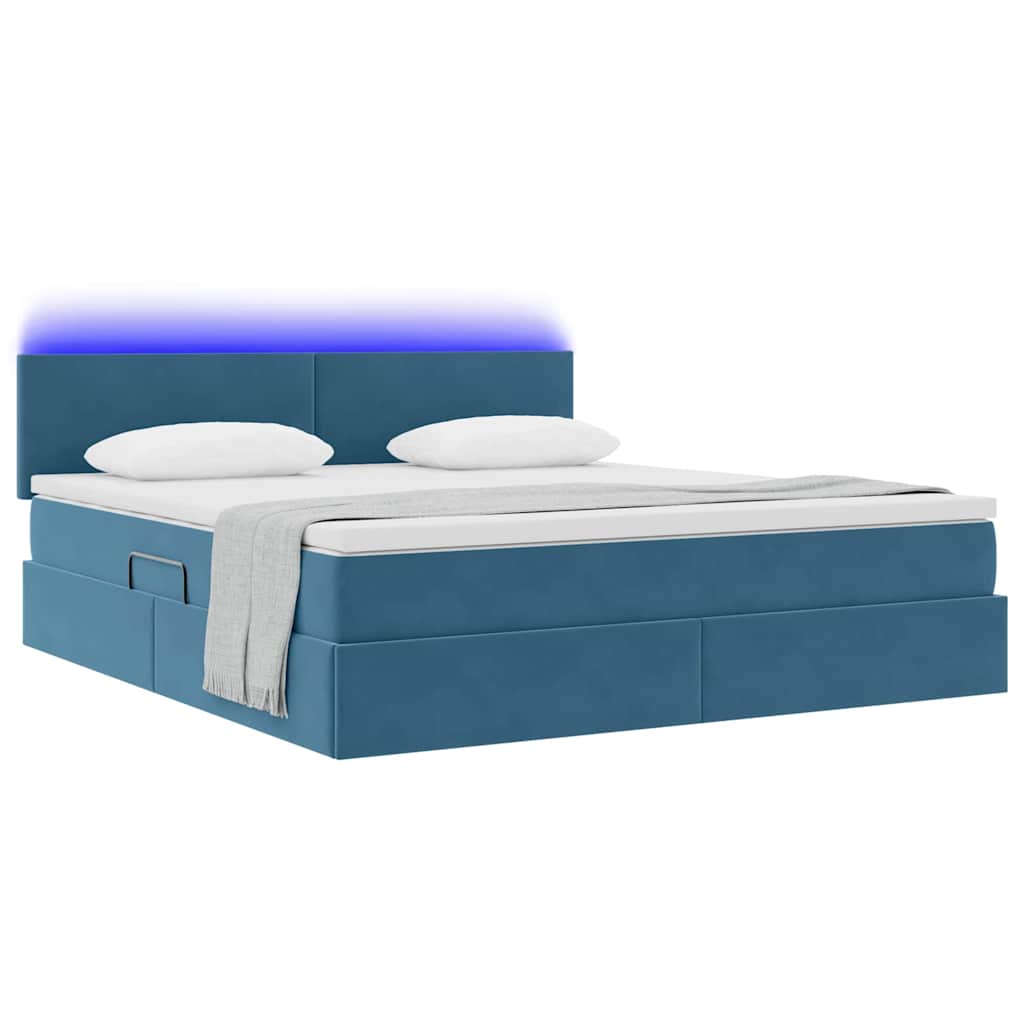 Letto con contenitore e LED Blu Scuro 180 x 200 cm Velluto