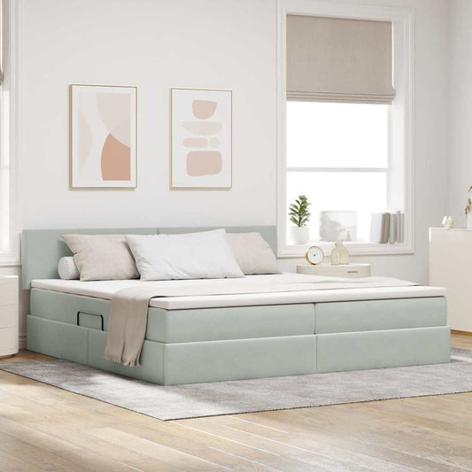 Letto con contenitore e LED Grigio chiaro 200 x 200 cm Velluto