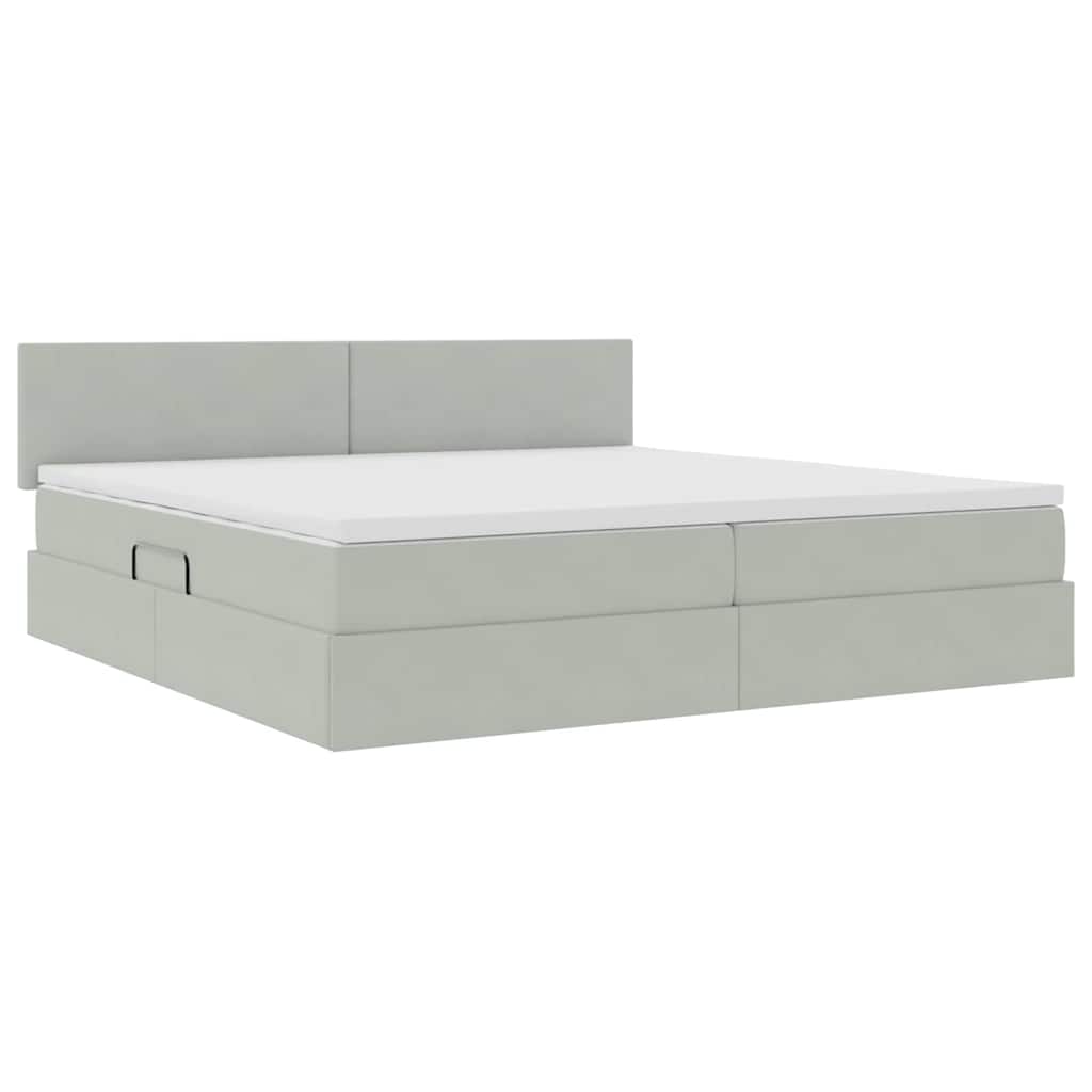 Letto con contenitore e LED Grigio chiaro 200 x 200 cm Velluto