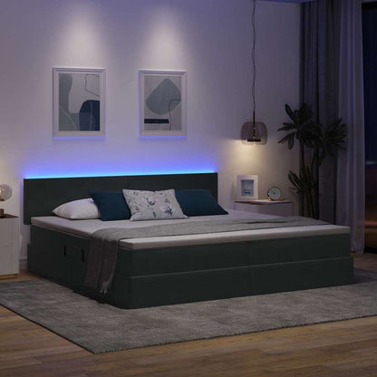 Letto con contenitore e LED Grigio scuro 200 x 200 cm Velluto