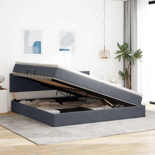 Letto con contenitore LED e materasso Grigio Scuro 200 x 200 cm | homemem39