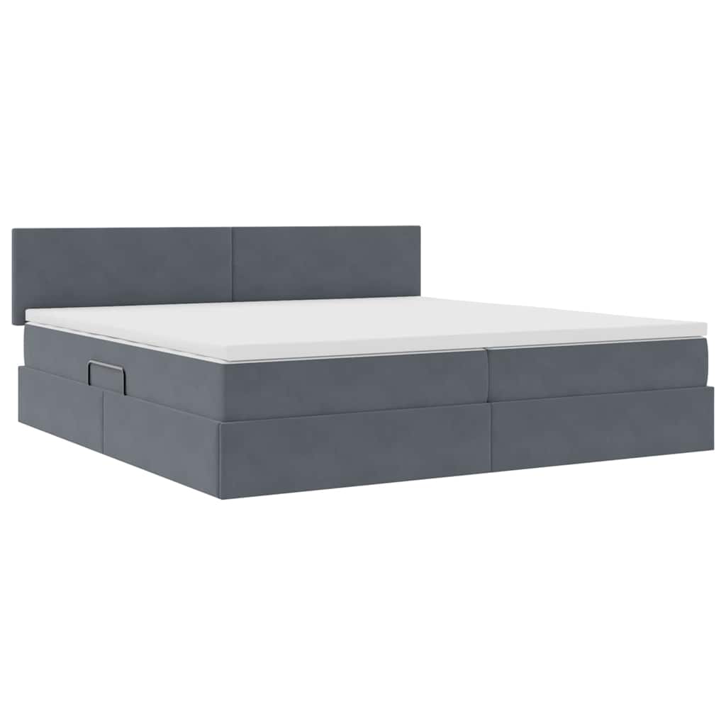 Letto con contenitore e LED Grigio scuro 200 x 200 cm Velluto