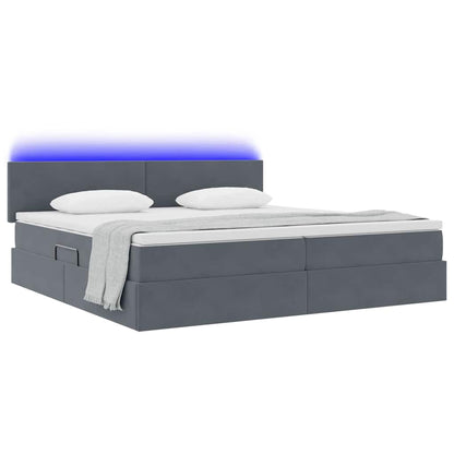 Letto con contenitore e LED Grigio scuro 200 x 200 cm Velluto