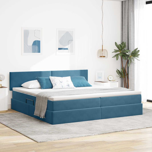 Letto con contenitore LED e materasso Blu Scuro 200 x 200 cm | homemem39