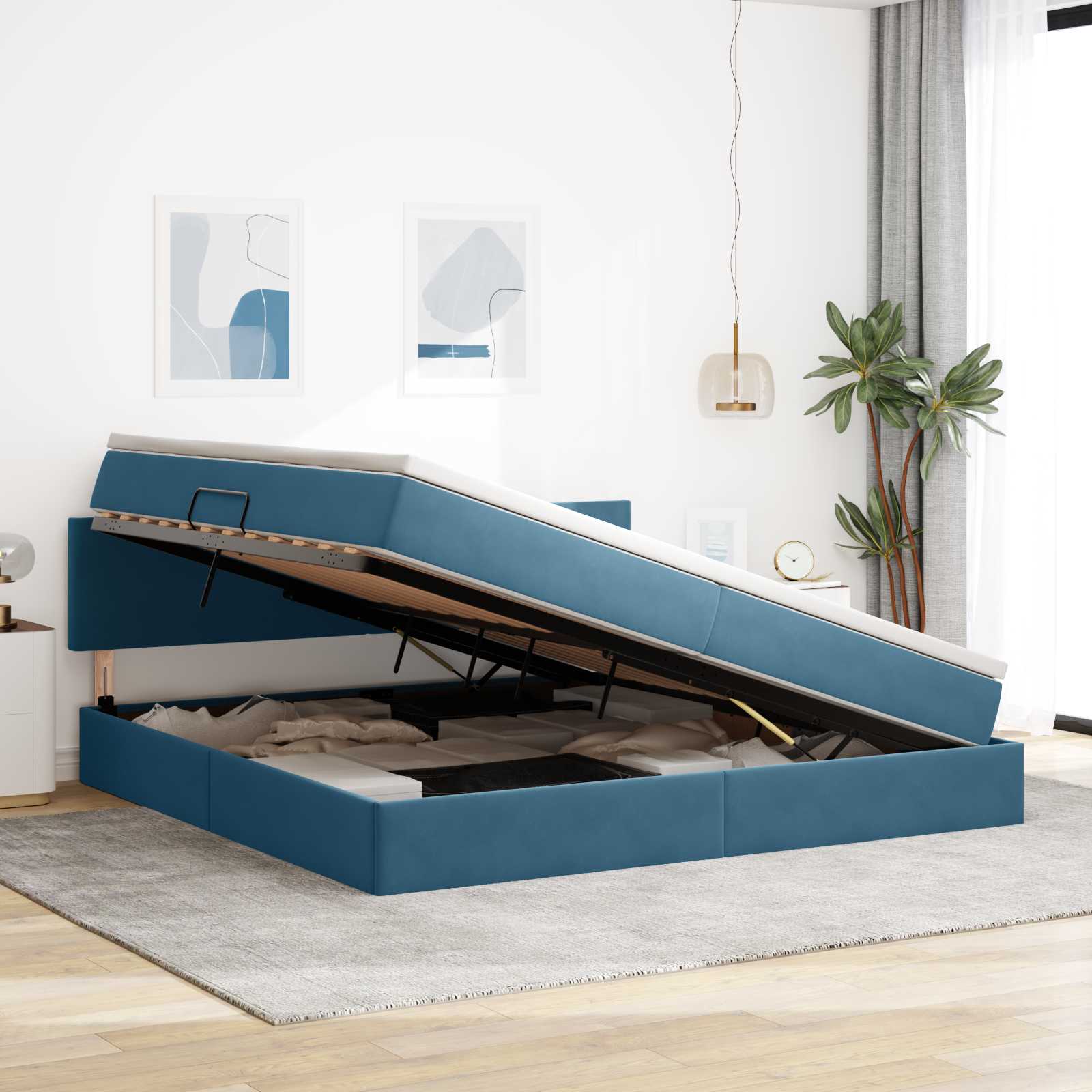 Letto con contenitore LED e materasso Blu Scuro 200 x 200 cm | homemem39