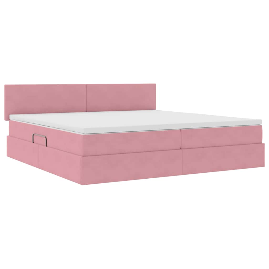 Letto con contenitore e LED Rosa 200 x 200 cm Velluto