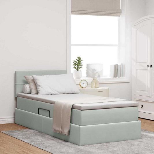 Letto con contenitore LED e materasso Grigio Chiaro 90 x 190 cm | homemem39
