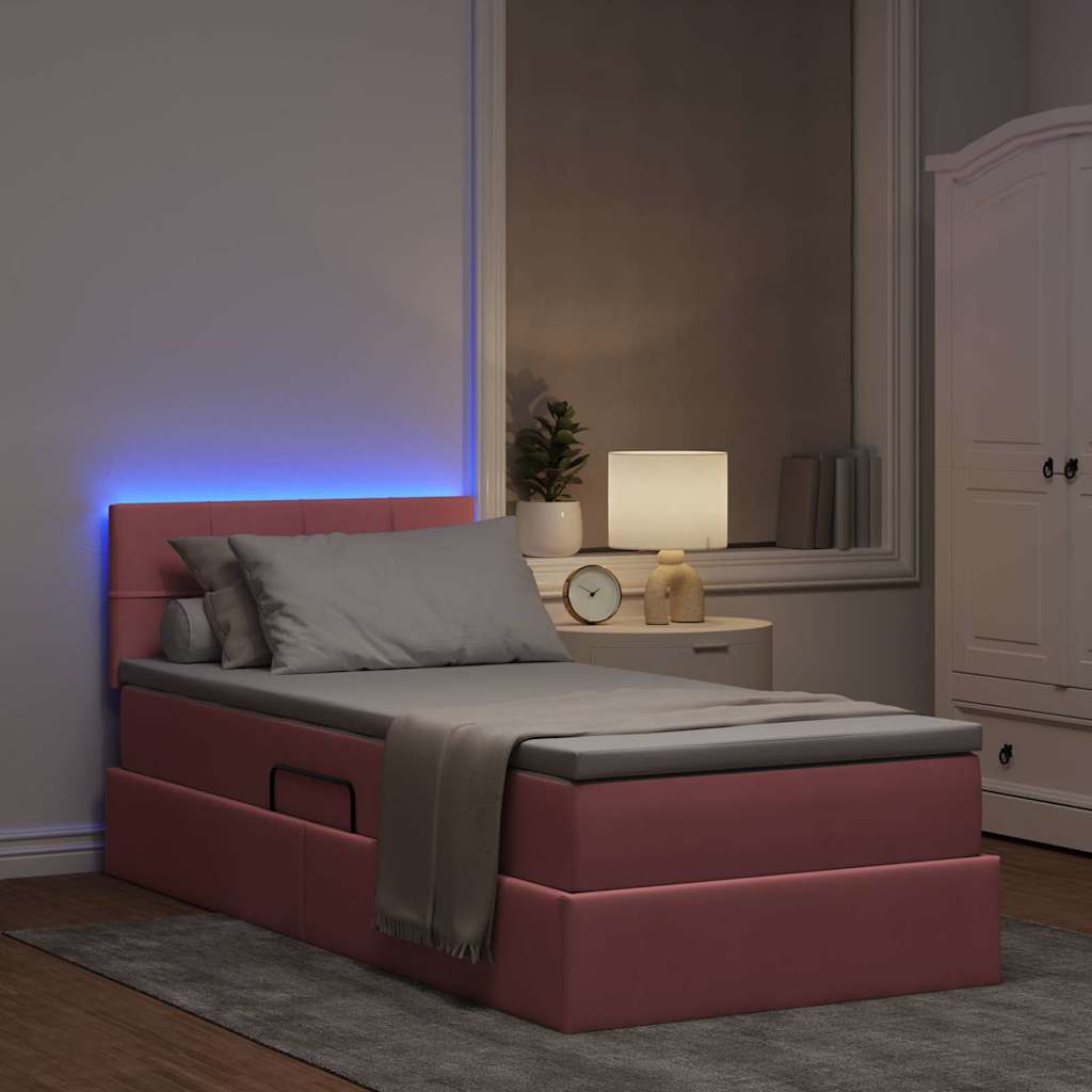 Letto con contenitore LED e materasso Rosa 90 x 200 cm Velluto | homemem39