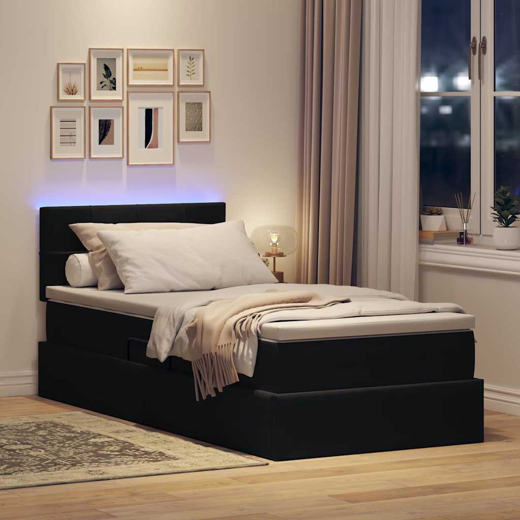 Letto con contenitore LED e materasso Nero 100 x 200 cm Velluto | homemem39