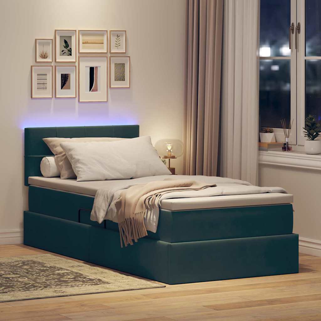 Letto con contenitore LED e materasso Verde Scuro 100 x 200 cm | homemem39