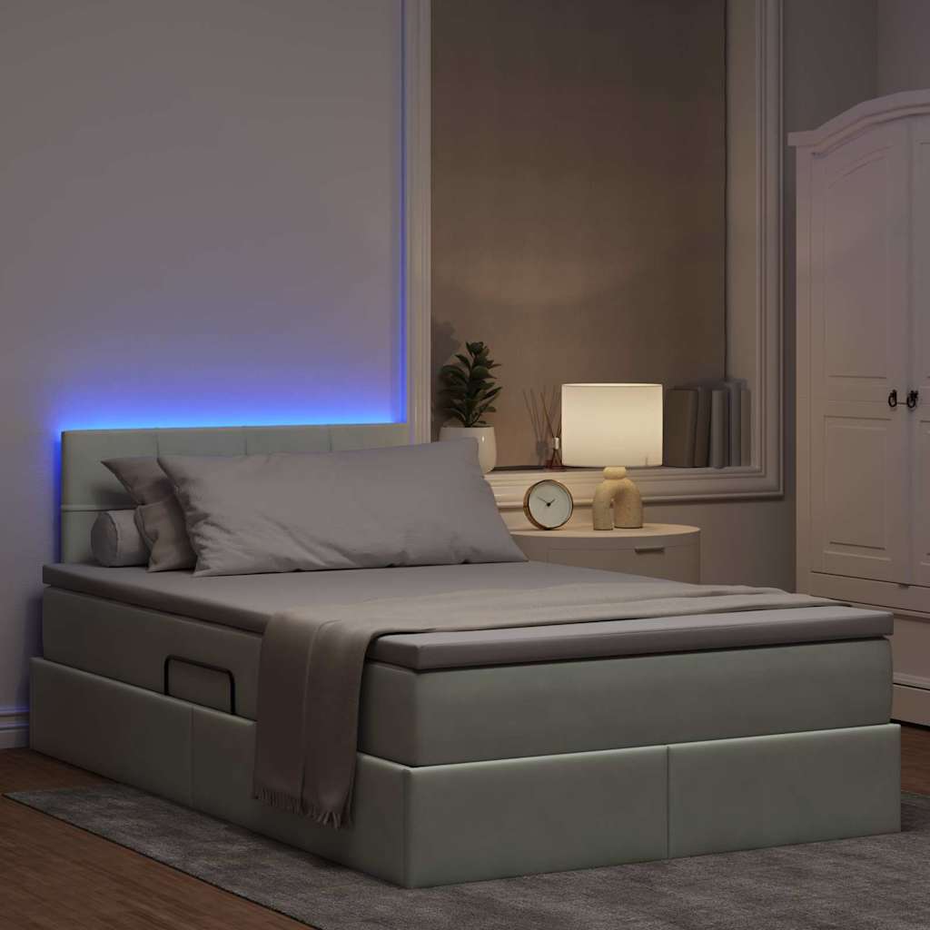 Letto con contenitore e LED Grigio chiaro 120 x 200 cm Velluto