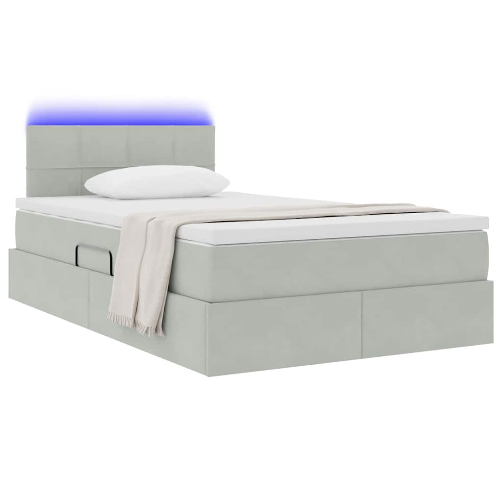 Letto con contenitore e LED Grigio chiaro 120 x 200 cm Velluto