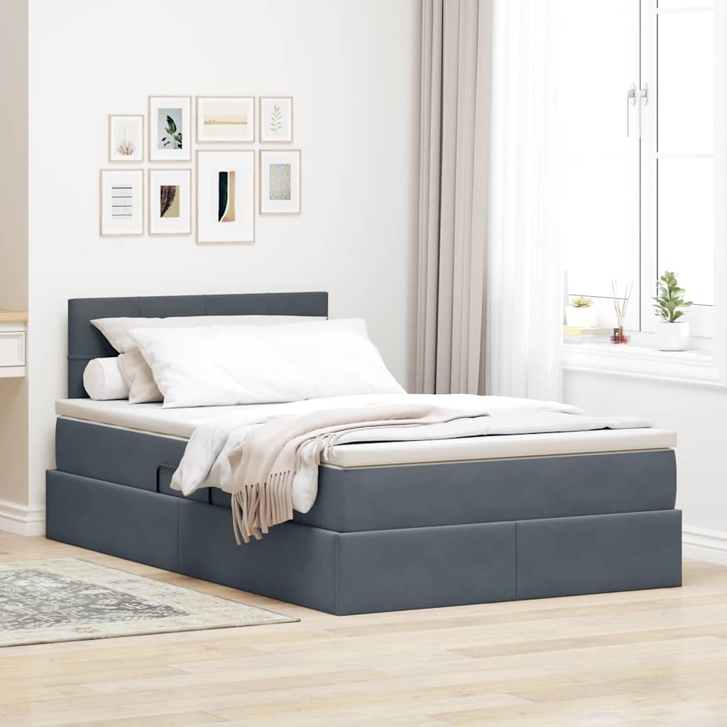 Letto con contenitore e LED Grigio scuro 120 x 200 cm Velluto