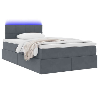 Letto con contenitore e LED Grigio scuro 120 x 200 cm Velluto