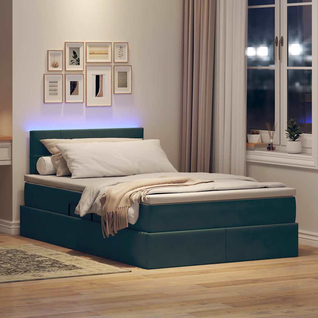 Letto con contenitore e LED Verde Scuro 120 x 200 cm Velluto