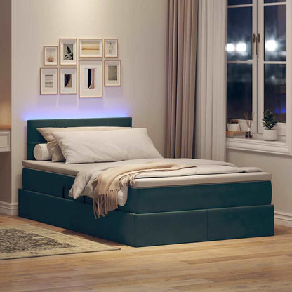 Letto con contenitore e LED Verde Scuro 120 x 200 cm Velluto