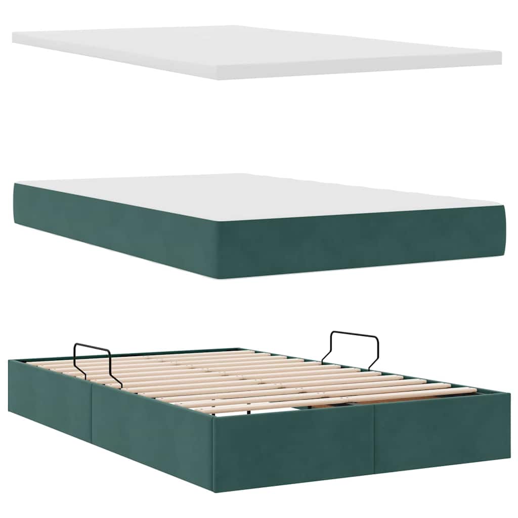 Letto con contenitore e LED Verde Scuro 120 x 200 cm Velluto