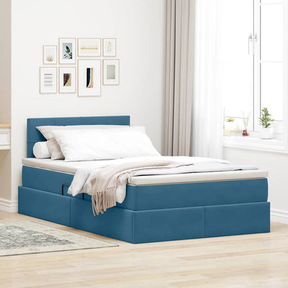 Letto con contenitore e LED Blu Scuro 120 x 200 cm Velluto