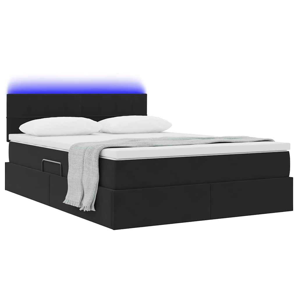 Letto con contenitore LED e materasso Nero 140 x 190 cm Velluto | homemem39