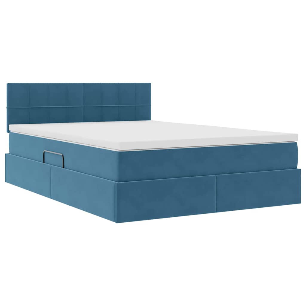 Letto con contenitore e LED Blu Scuro 140 x 190 cm Velluto