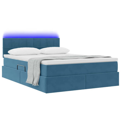 Letto con contenitore e LED Blu Scuro 140 x 190 cm Velluto