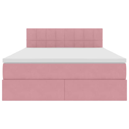 Letto con contenitore e LED Rosa 140 x 190 cm Velluto