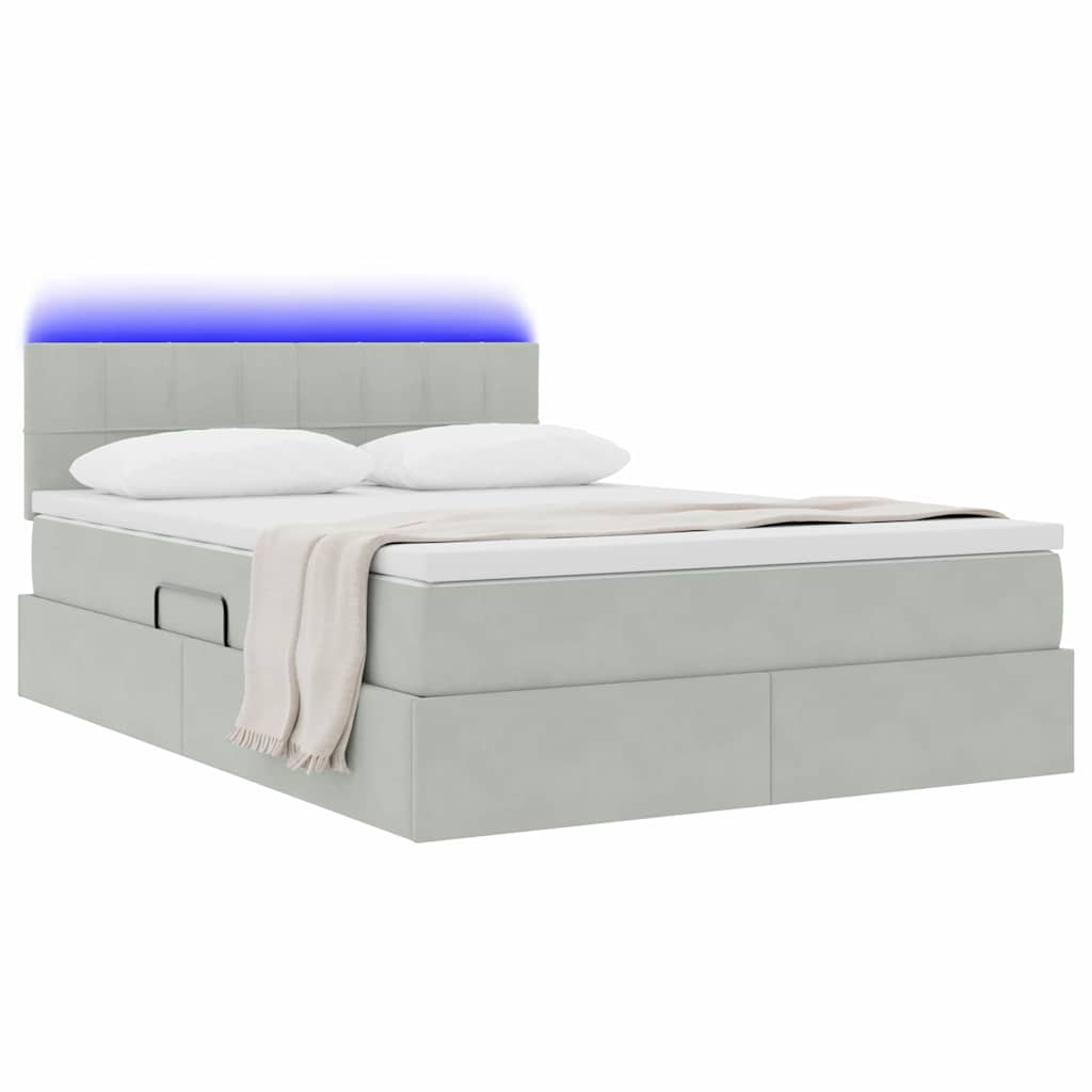 Letto con contenitore e LED Grigio chiaro 140 x 200 cm Velluto