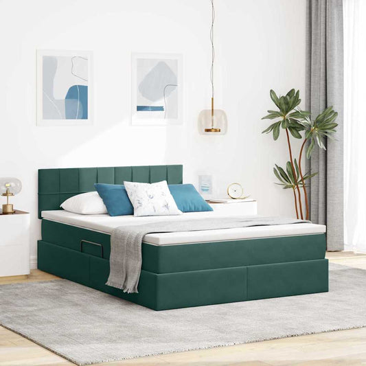 Letto con contenitore LED e materasso Verde Scuro 140 x 200 cm | homemem39