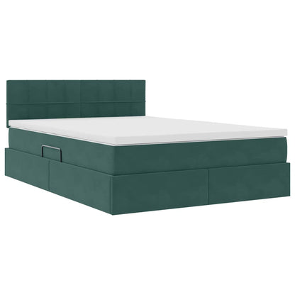 Letto con contenitore e LED Verde Scuro 140 x 200 cm Velluto