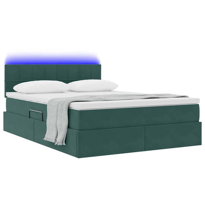 Letto con contenitore e LED Verde Scuro 140 x 200 cm Velluto