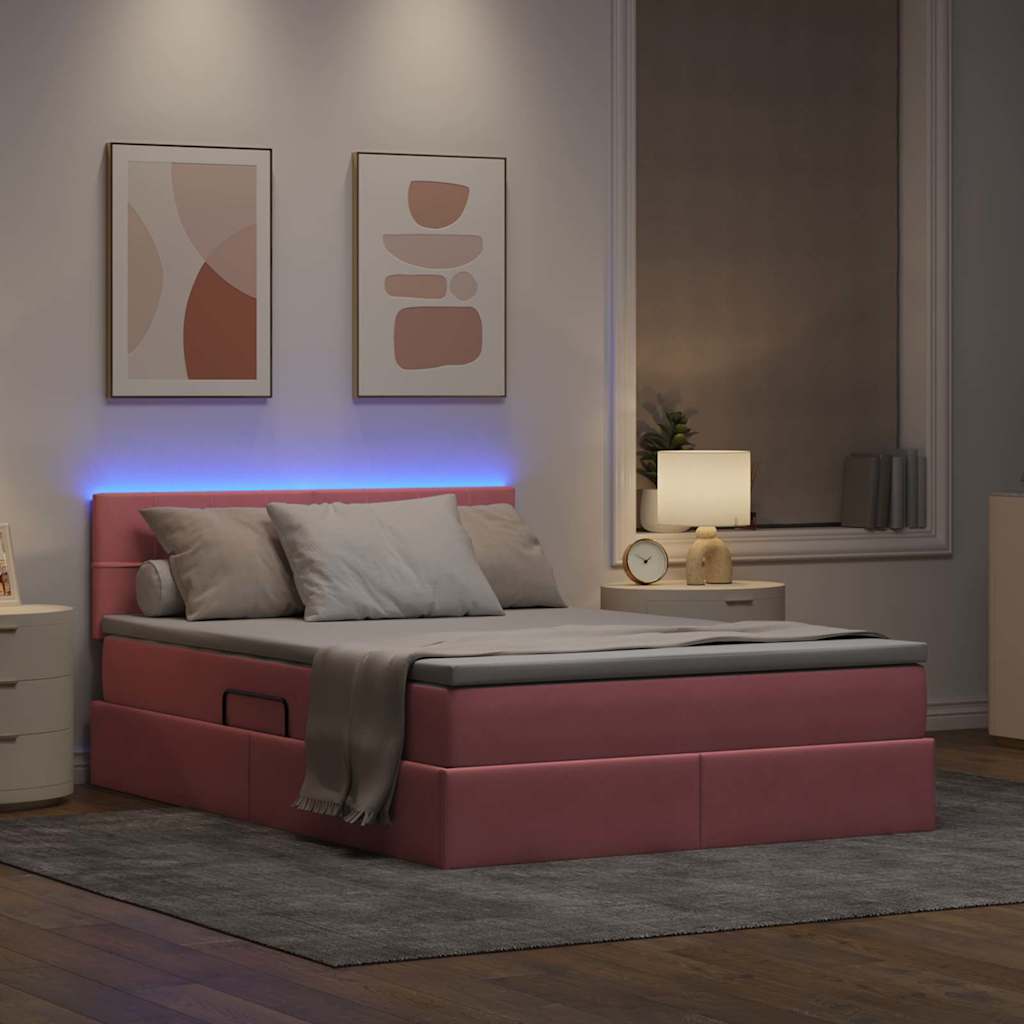 Letto con contenitore LED e materasso Rosa 140 x 200 cm Velluto | homemem39
