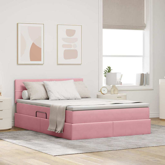 Letto con contenitore LED e materasso Rosa 140 x 200 cm Velluto | homemem39