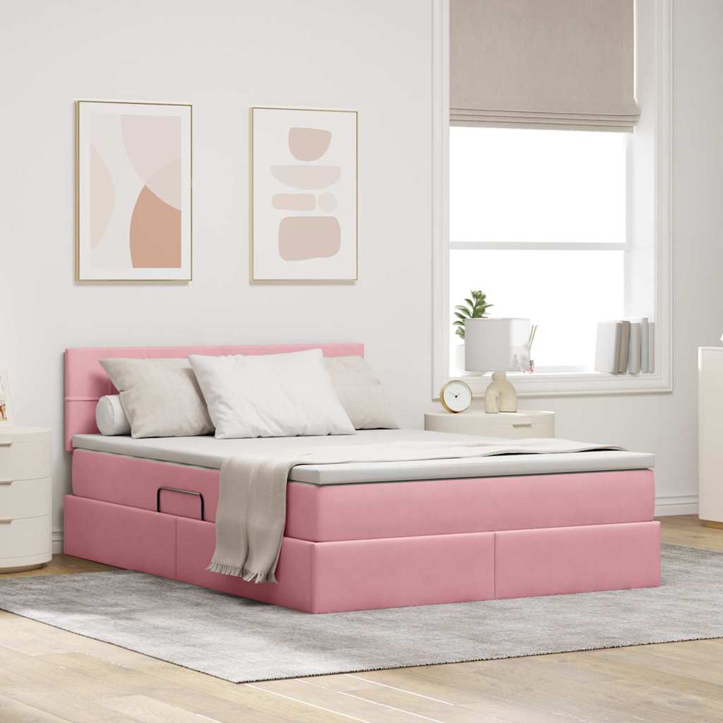 Letto con contenitore e LED Rosa 140 x 200 cm Velluto