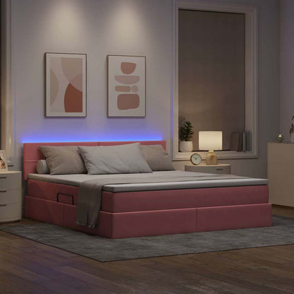 Letto con contenitore LED e materasso Rosa 160 x 200 cm Velluto | homemem39