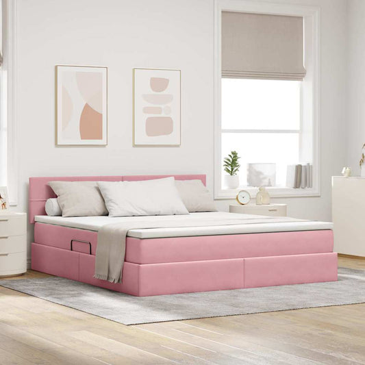 Letto con contenitore LED e materasso Rosa 160 x 200 cm Velluto | homemem39