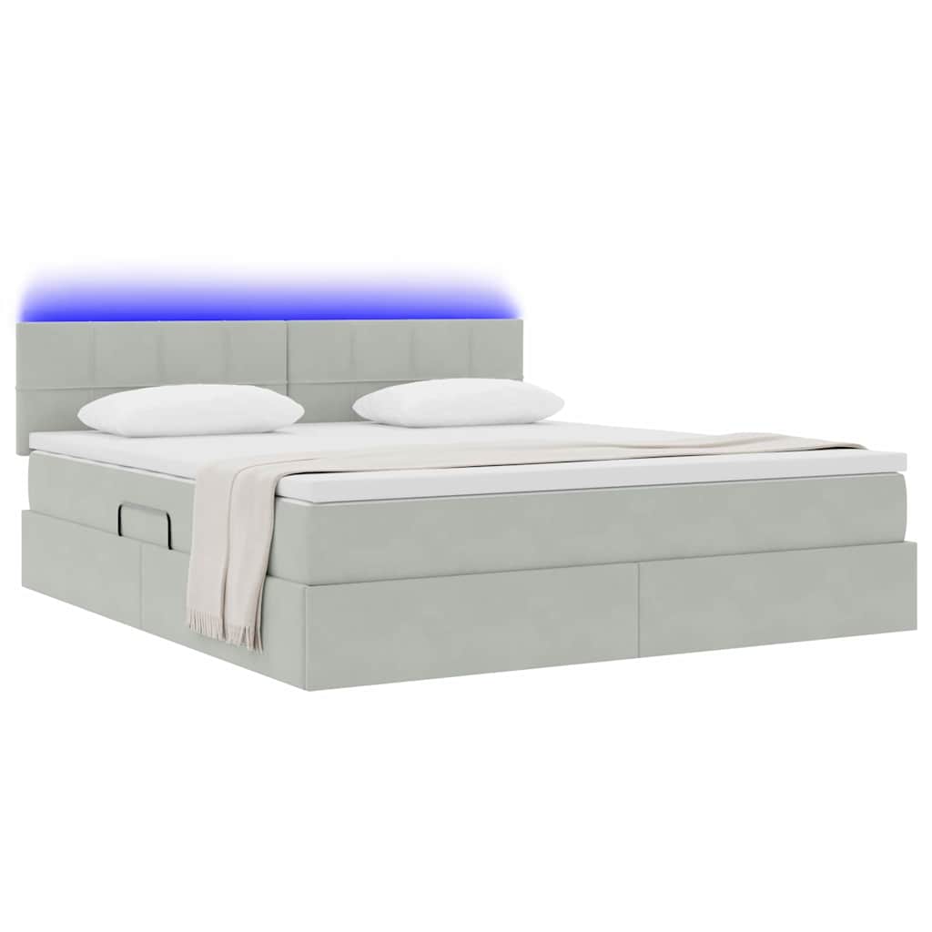 Letto con contenitore e LED Grigio chiaro 180 x 200 cm Velluto