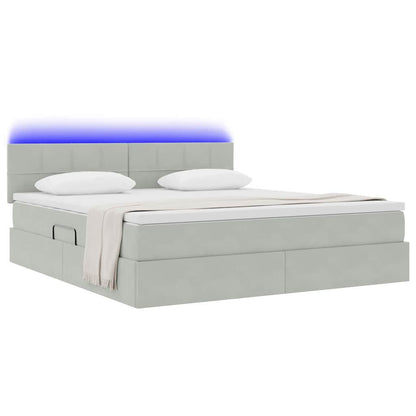 Letto con contenitore e LED Grigio chiaro 180 x 200 cm Velluto