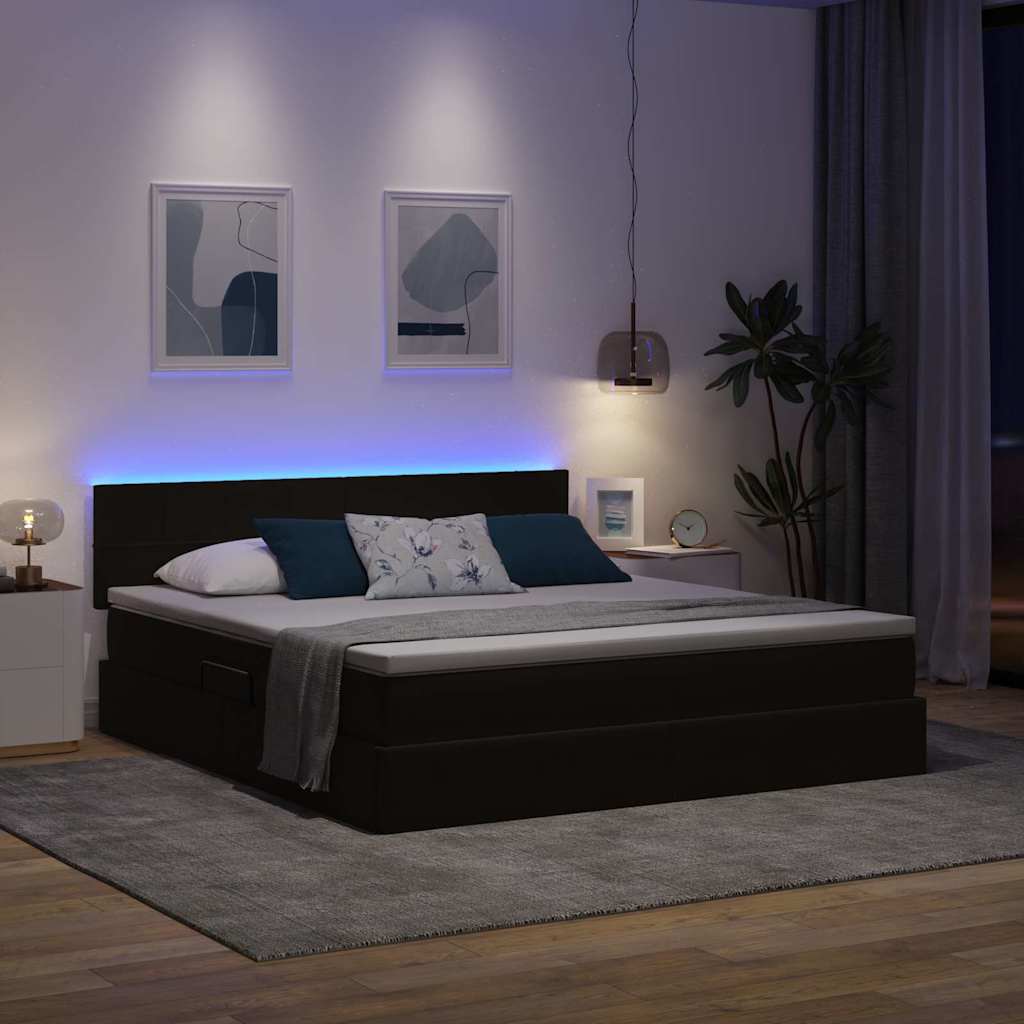 Letto con contenitore LED e materasso Nero 180 x 200 cm Velluto | homemem39