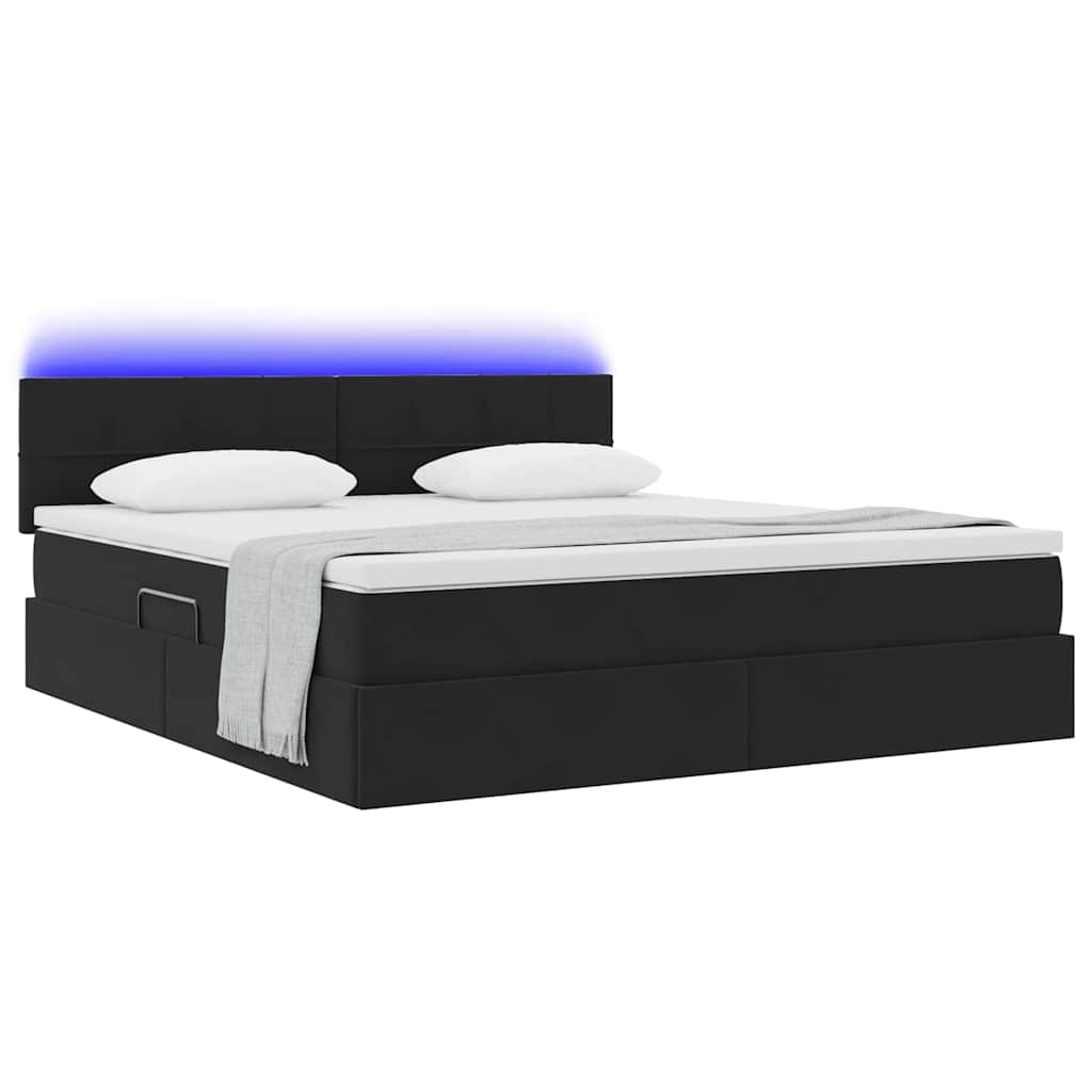 Letto con contenitore e LED Nero 180 x 200 cm Velluto