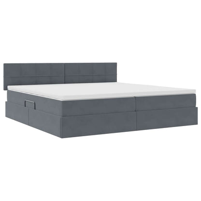 Letto con contenitore e LED Grigio scuro 200 x 200 cm Velluto