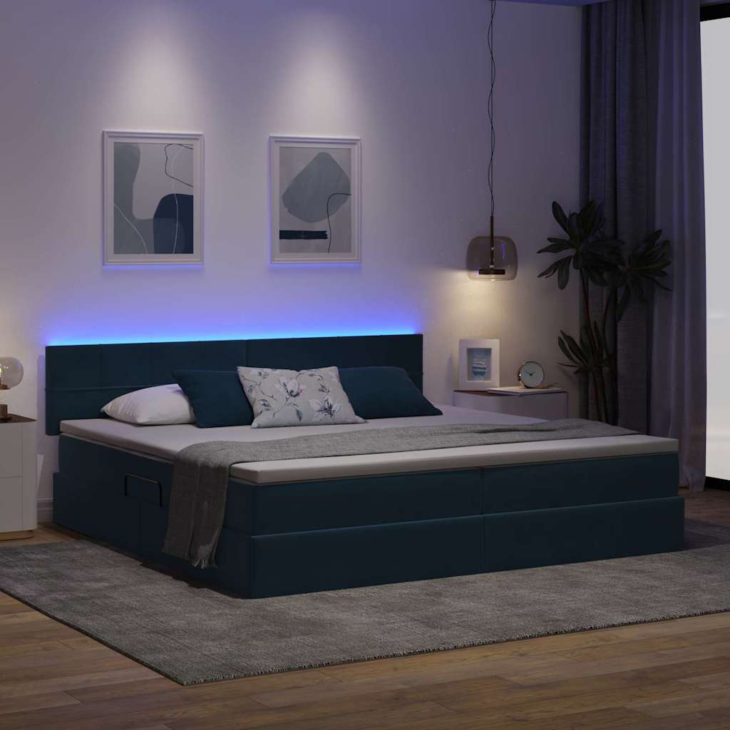 Letto con contenitore LED e materasso Blu Scuro 200 x 200 cm | homemem39