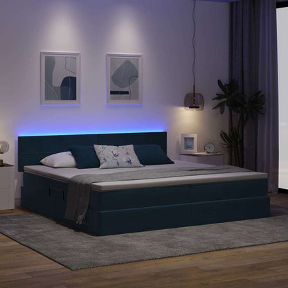 Letto con contenitore LED e materasso Blu Scuro 200 x 200 cm | homemem39