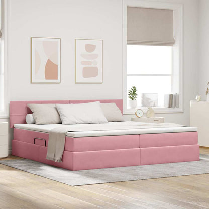 Letto con luci a strisce a LED Rosa 200 x 200 cm Velluto