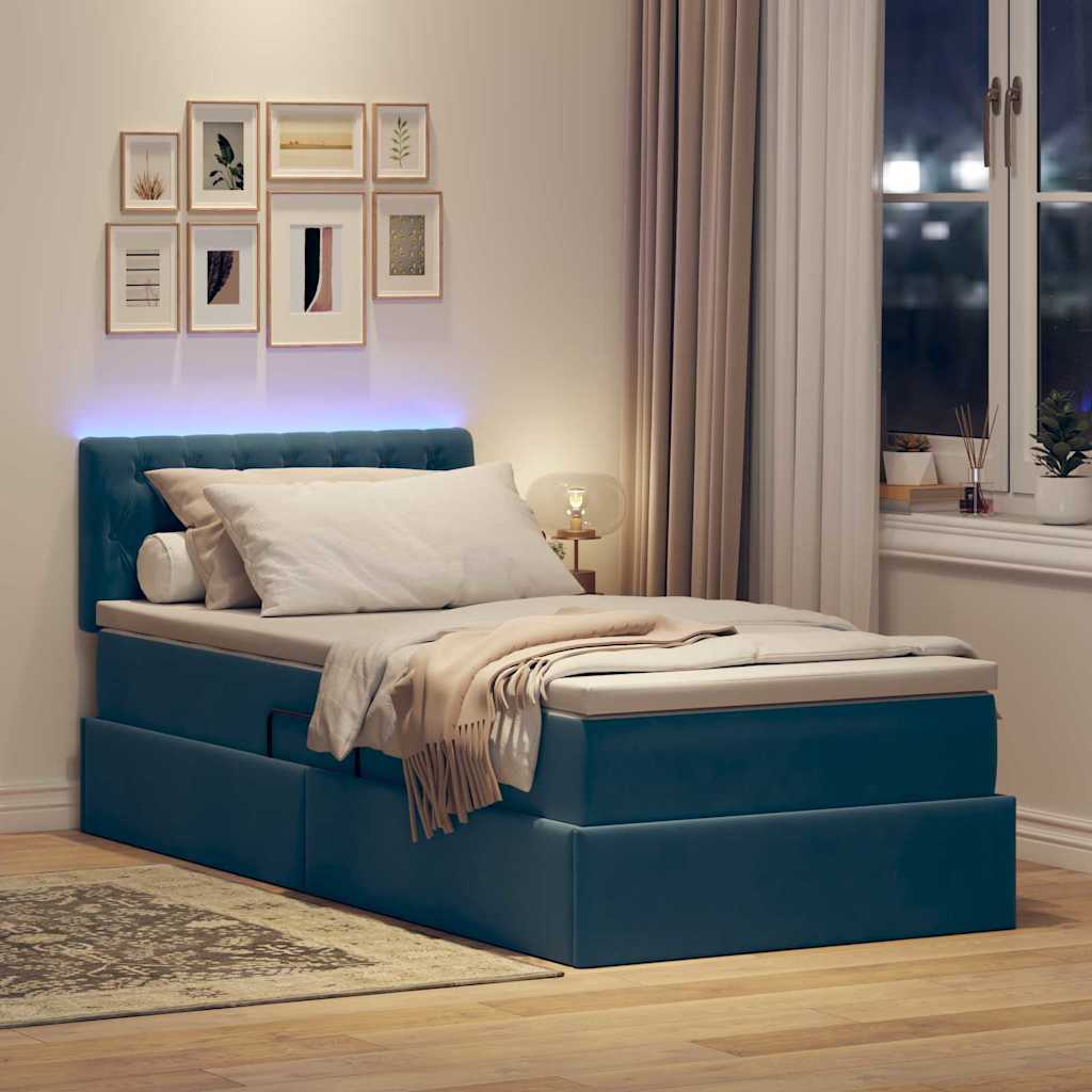Letto con contenitore LED e materasso Blu Scuro 90 x 190 cm | homemem39