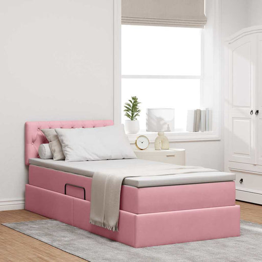 Letto con contenitore LED e materasso Rosa 90 x 190 cm Velluto | homemem39