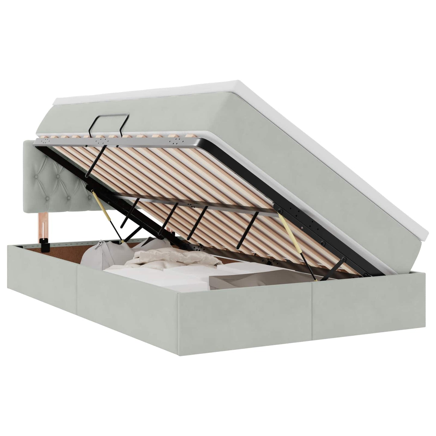 Letto con contenitore e LED Grigio chiaro 120 x 200 cm Velluto