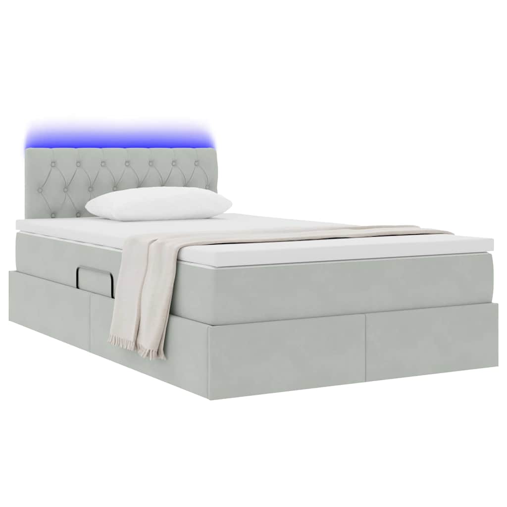 Letto con contenitore e LED Grigio chiaro 120 x 200 cm Velluto