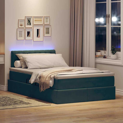 Letto con contenitore e LED Verde Scuro 120 x 200 cm Velluto