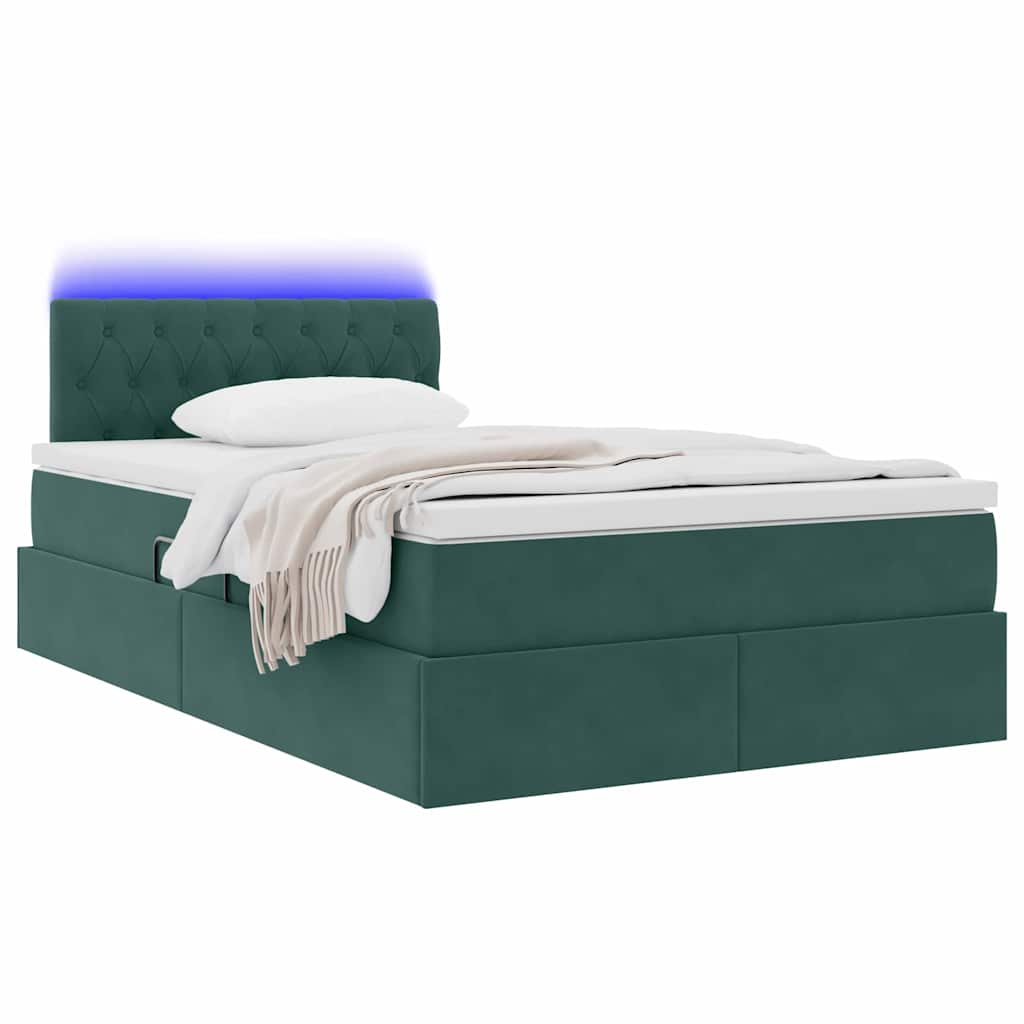Letto con contenitore e LED Verde Scuro 120 x 200 cm Velluto
